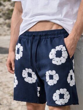 Denim Tears Black Cotton Wreath Shorts Size L NWT